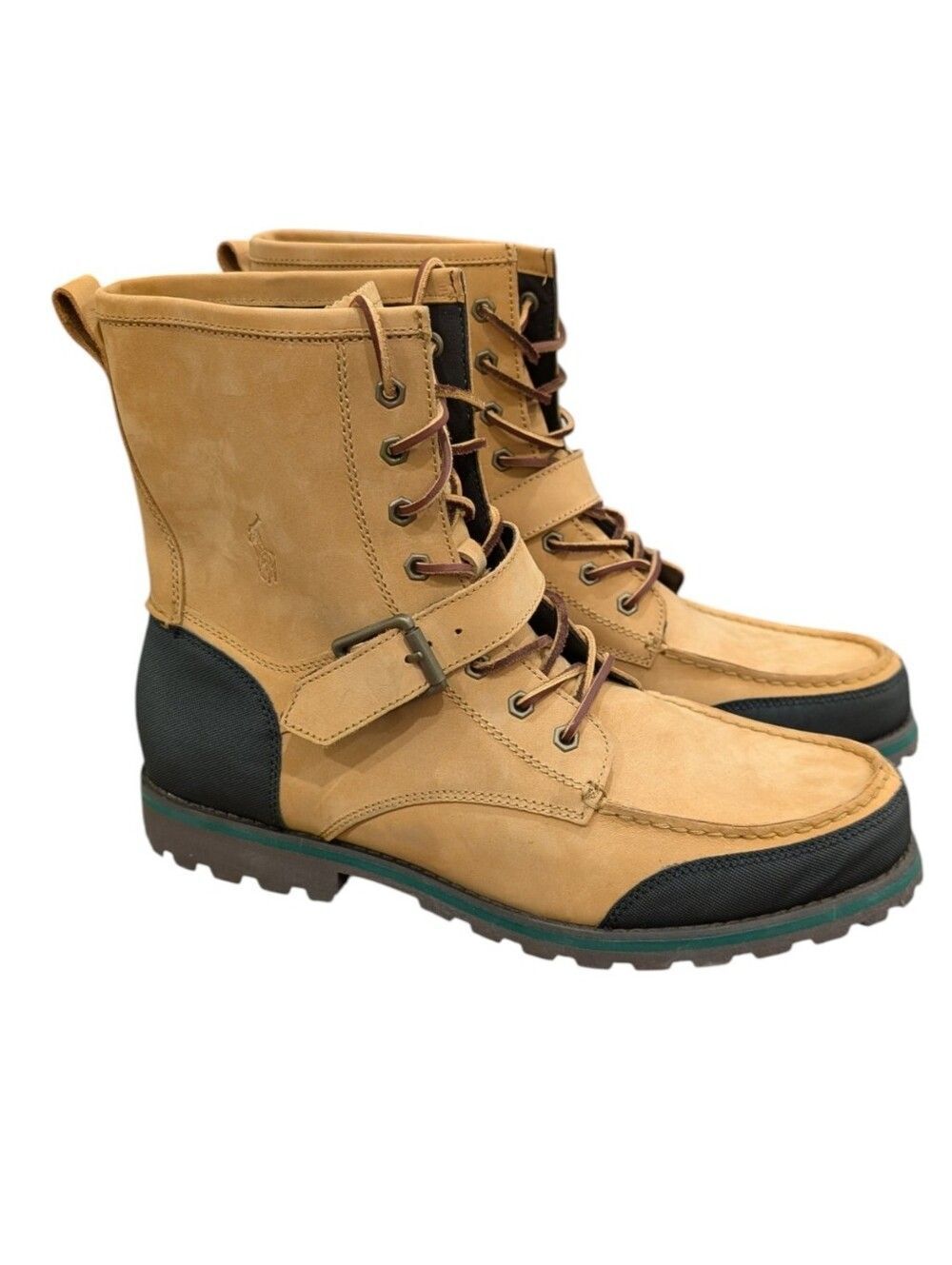 Polo Ralph Lauren Woolton Men’s Tan Leather Boots w/ Black & Green Accents – 13D